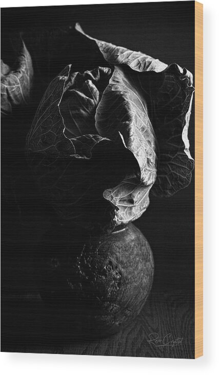 Cabbage Wood Print featuring the photograph Cabbage Head In BW by Rene Crystal