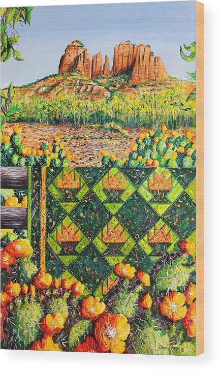 Sedona Wood Print featuring the painting Cactus Pot by Diane Phalen
