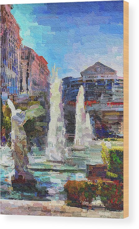 Caesars Palace Fountains Wood Print featuring the photograph Caesars Palace Fountains, Las Vegas by Tatiana Travelways