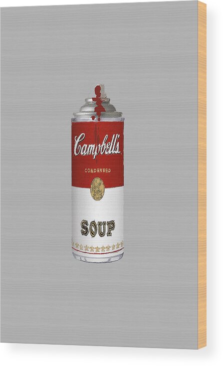 Purple Wood Print featuring the painting Campbell's Soup Spray Paint Pop T-Shirt by Tony Rubino