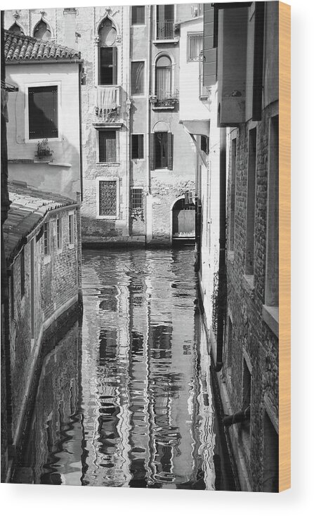 Canal Wood Print featuring the photograph Canal Reflections in Venice Italy Black and White by Shawn O'Brien