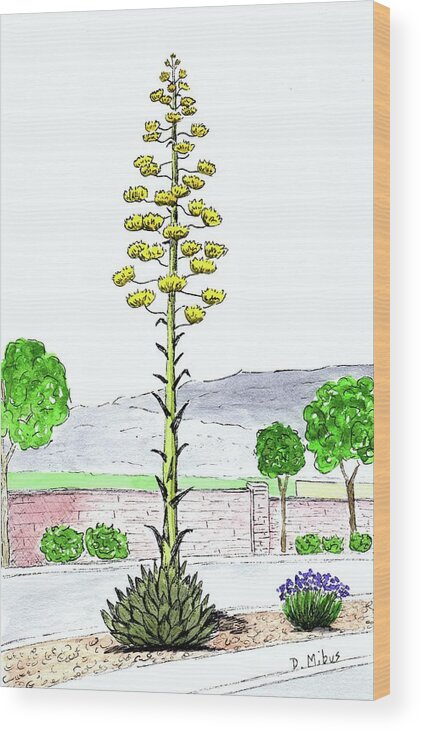 Watercolor And Ink Wood Print featuring the painting Century Plant by Donna Mibus