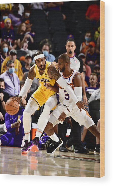 Nba Pro Basketball Wood Print featuring the photograph Chris Paul and Carmelo Anthony by Barry Gossage