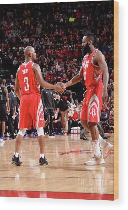 Chris Paul Wood Print featuring the photograph Chris Paul and James Harden by Bill Baptist