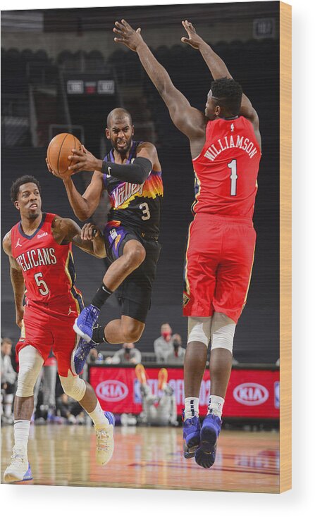 Nba Pro Basketball Wood Print featuring the photograph Chris Paul and Zion Williamson by Barry Gossage