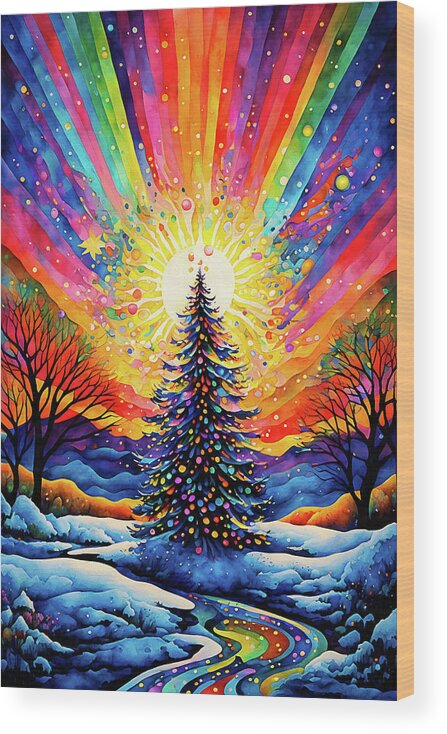Christmas Wood Print featuring the digital art Christmas Tree Celebration by Peggy Collins