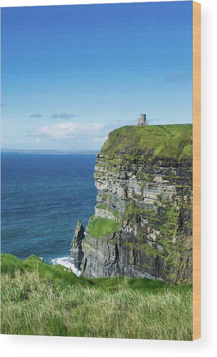 Cliffs Of Moher Wood Print featuring the photograph Cliffs of Moher Castle Ireland by Lisa Blake