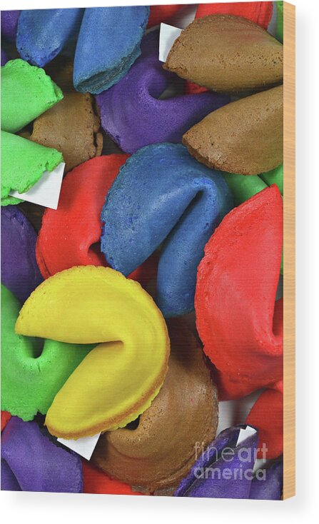 Fortune Wood Print featuring the photograph Colored Fortune Cookies by Vivian Krug Cotton