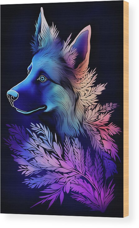 German Shepherd Dog Wood Print featuring the digital art Colorful Art Of A German Shepherd 2 by Angie Tirado