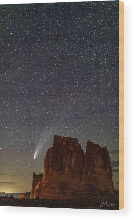 Moab Utah Night Comet Neowise Desert Colorado Plateau Wood Print featuring the photograph Comet NEOWISE and The Big Dipper by Dan Norris
