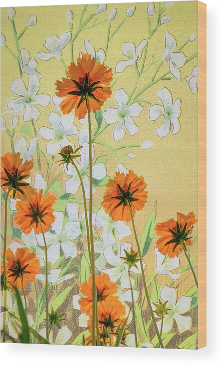 Flora Wood Print featuring the photograph Coreopsis with French Gypsophile Blanc by Mary Lee Dereske