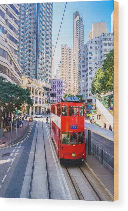 Causeway Bay Wood Print featuring the photograph Crowded streets of Wanchai in Hong Kong by Chunyip Wong