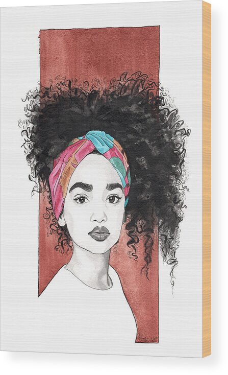 Portrait Wood Print featuring the painting Curl Cascade by Tiffany DiGiacomo