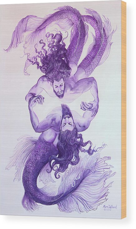 Merman Wood Print featuring the painting Dance of the Merman and Triton by Marc DeBauch