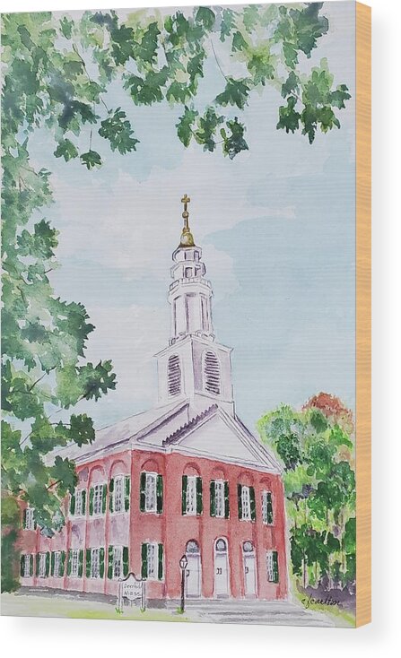 Deerfield Wood Print featuring the painting Deerfield Church by Claudette Carlton