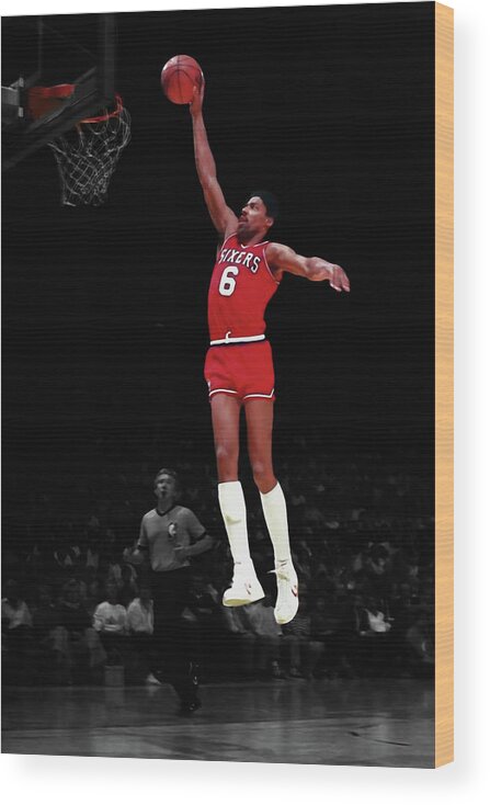 Julius Erving Wood Print featuring the mixed media Doctor J Breakaway Dunk by Brian Reaves