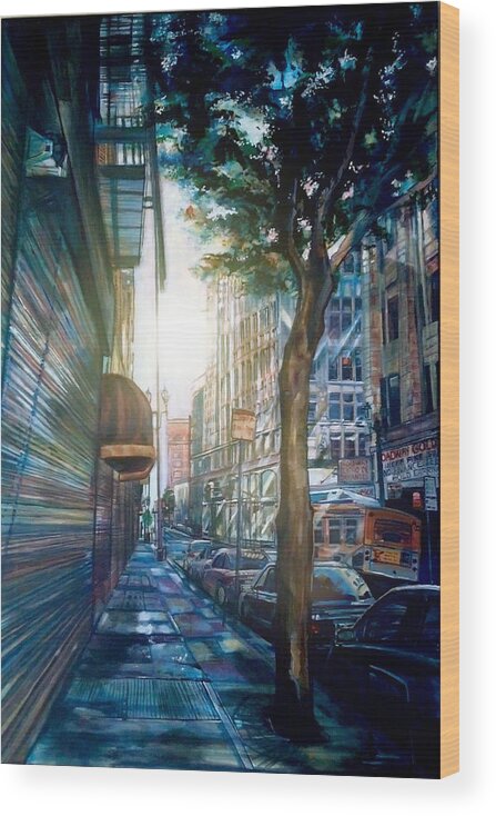  Wood Print featuring the painting Downtown by Try Cheatham