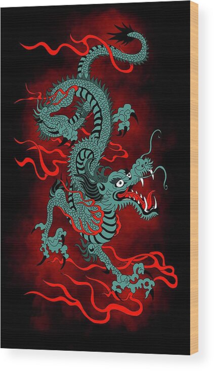 Dragon Wood Print featuring the painting Dragon lucky dragon by Patricia Piotrak