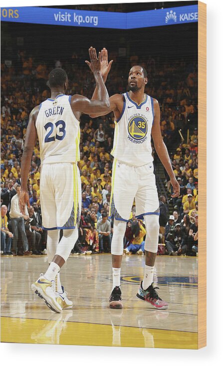 Draymond Green Wood Print featuring the photograph Draymond Green and Kevin Durant by Nathaniel S. Butler