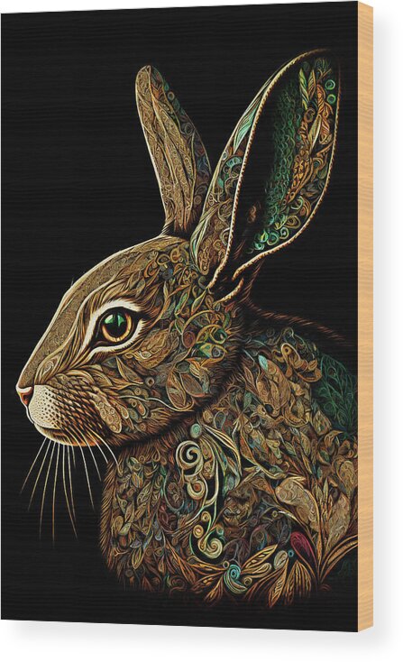 Rabbits Wood Print featuring the digital art Earthy Rabbit by Peggy Collins