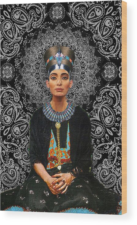 Egyptian Wood Print featuring the painting Egyptian Queen Nefertiti T-Shirt by Tony Rubino