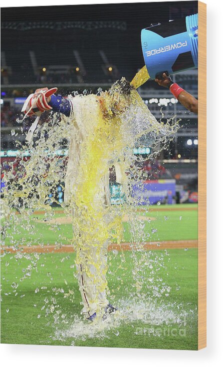 Ninth Inning Wood Print featuring the photograph Elvis Andrus and Joey Gallo by Rick Yeatts