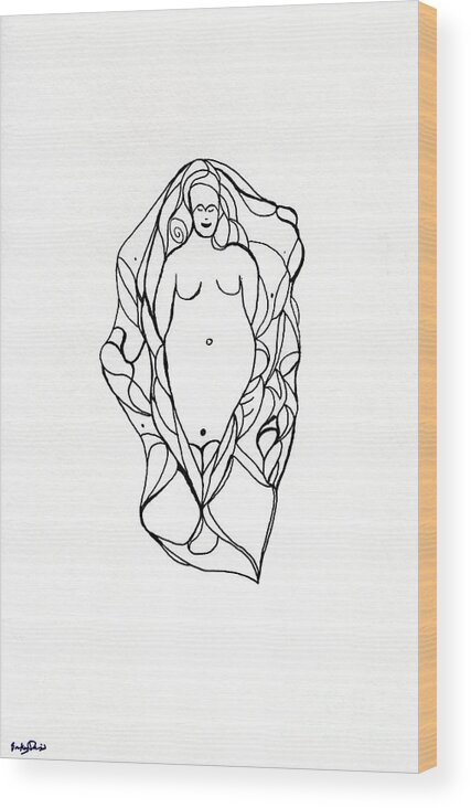 Goddess Wood Print featuring the drawing Emerging Goddess by Bentley Davis
