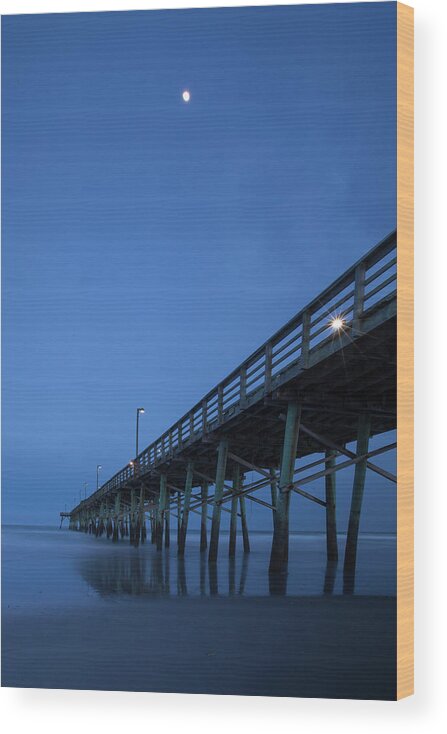 Carolina Coast Wood Print featuring the photograph Evening at the Pier - Topsail Island by Mike McGlothlen