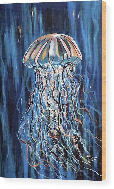 Jellyfish Wood Print featuring the painting Exotic Jellyfish by Chiquita Howard-Bostic