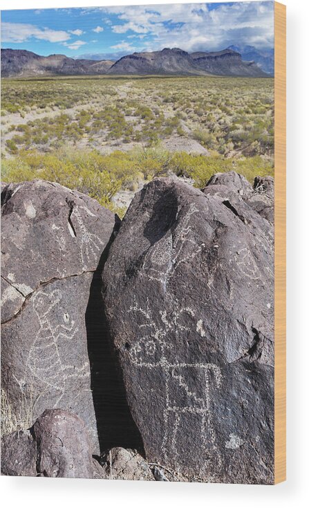 Three Rivers Petroglyphs Wood Print featuring the photograph Fanciful Zoomorphic Petroglyphs Jornada Mogollon Culture Rock Art by Kathleen Bishop
