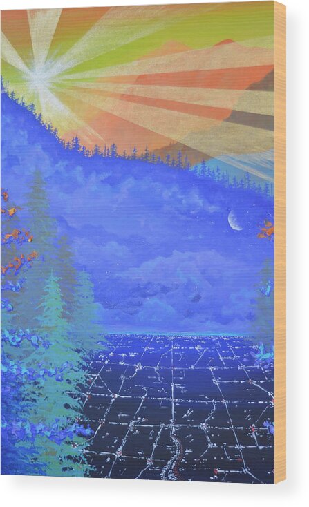 Sunrise Wood Print featuring the painting Find Your Horizon - Fragment by Ashley Wright