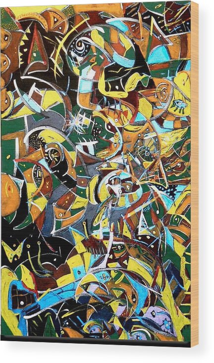 Abstract Chaos Wood Print featuring the painting First glance by Tyler Schmeling