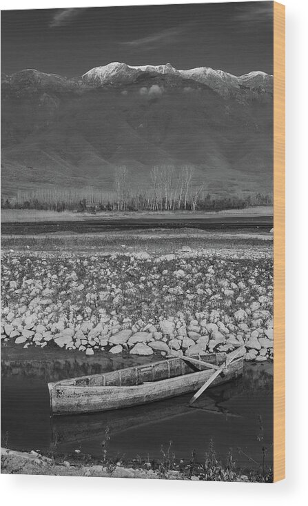 Lake Wood Print featuring the photograph Fishing boat at Lake Kerkini by Ioannis Konstas