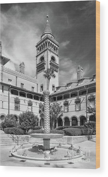Flagler College Wood Print featuring the photograph Flagler College Courtyard Fountain by University Icons