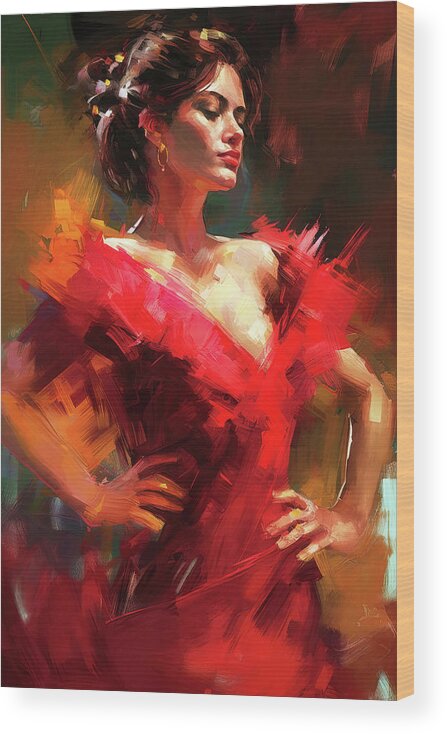Flamenco Wood Print featuring the painting Flamenco Dancer, 17 by AM FineArtPrints