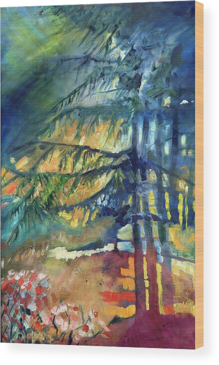Landscape Wood Print featuring the painting Forest Sunset by Catharine Gallagher