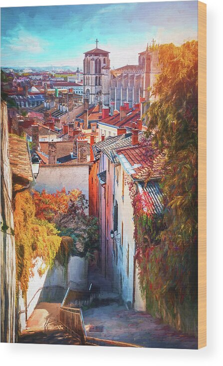 Lyon Wood Print featuring the photograph Fourviere Hill to Vieux Lyon France by Carol Japp