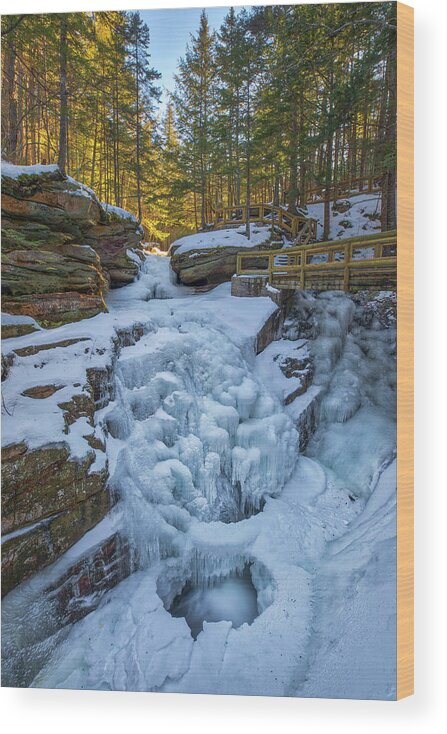 Visit White Mountain National Forest Wood Print featuring the photograph Frozen Sabbaday Falls by Juergen Roth