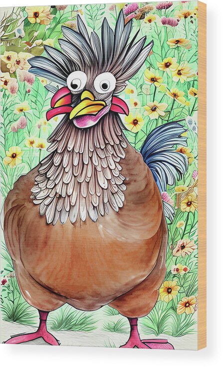 Funny Chicken Wood Print featuring the digital art Funky Chicken by Bob Pardue