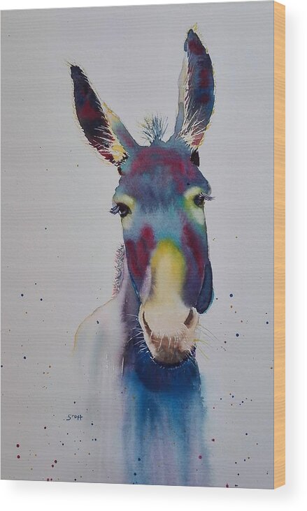 Donkey Wood Print featuring the painting Funky Donkey by Sandie Croft