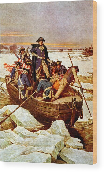 George Washington Wood Print featuring the painting General Washington Crossing The Delaware River by War Is Hell Store