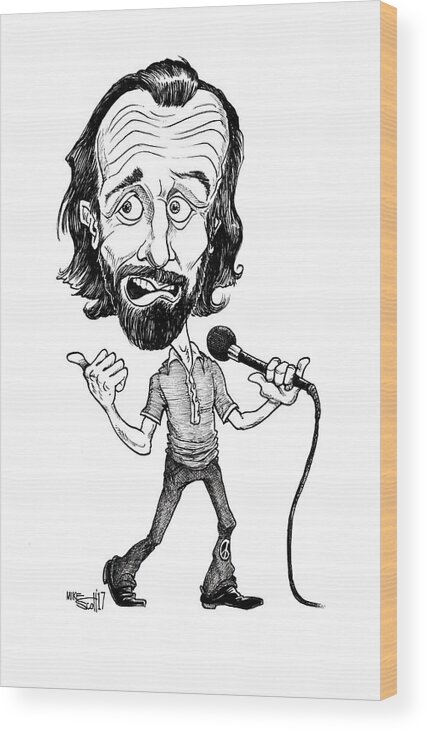 Cartoon Wood Print featuring the drawing George Carlin by Mike Scott