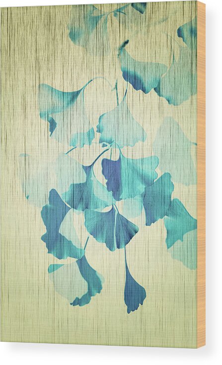 Ginkgo Wood Print featuring the photograph Ginkgo Textured Blue by Philippe Sainte-Laudy
