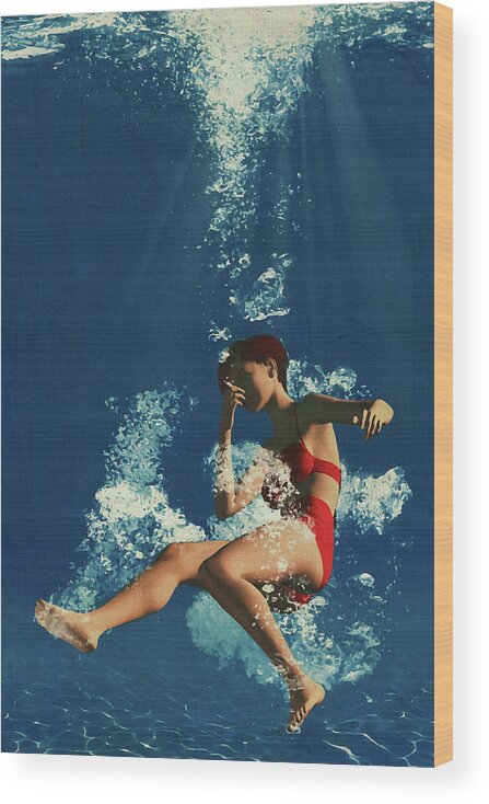 Water Wood Print featuring the digital art Girl Diving Into Water An Art Painting by Jan Keteleer