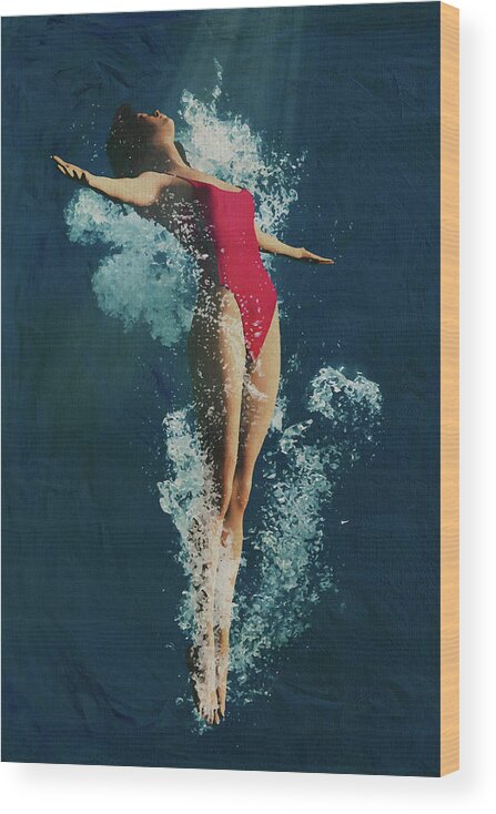 Water Wood Print featuring the digital art Girl Diving Into Water VI by Jan Keteleer