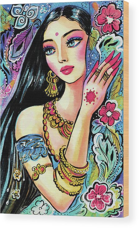 Beautiful Indian Woman Wood Print featuring the painting Gita by Eva Campbell