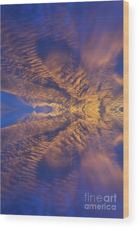 Clouds Wood Print featuring the digital art Golden clouds in the dark blue sky, guardian angel by Adriana Mueller
