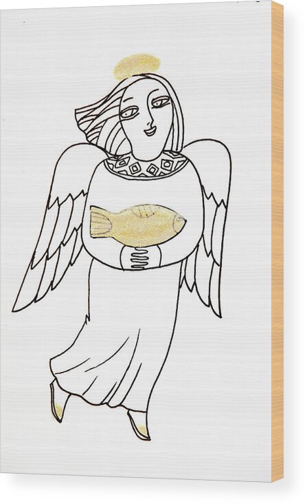 Russian Artists New Wave Wood Print featuring the drawing Good Angel Drawing Series 2 by Tatiana Koltachikhina