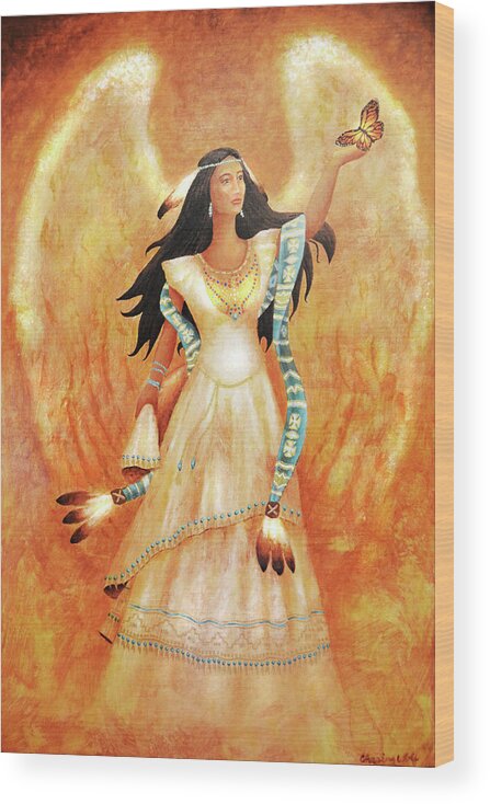Native American Wood Print featuring the painting Grace by Kevin Chasing Wolf Hutchins