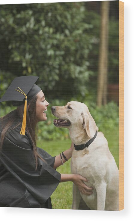 White People Wood Print featuring the photograph Graduate and dog by Mark Edward Atkinson